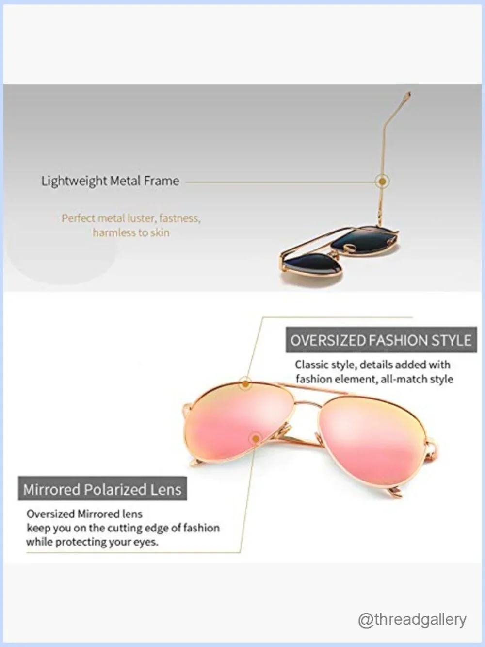Oversized Aviator Sunglasses - Mirrored Polarized Lens Classic Style
